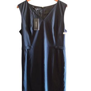 Lafayette 148 New york Women's Wool Navy Blue Side Strap Career Dress Size 14